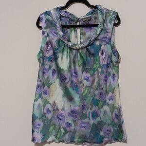 Roz & Ali Floral Watercolor Sleeveless Blouse in Purple and Green